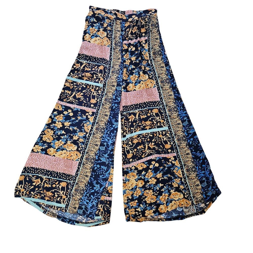Anthropologie Jaase Palazzo Pants Wide Leg Size S Floral Patchwork Boho Cottage